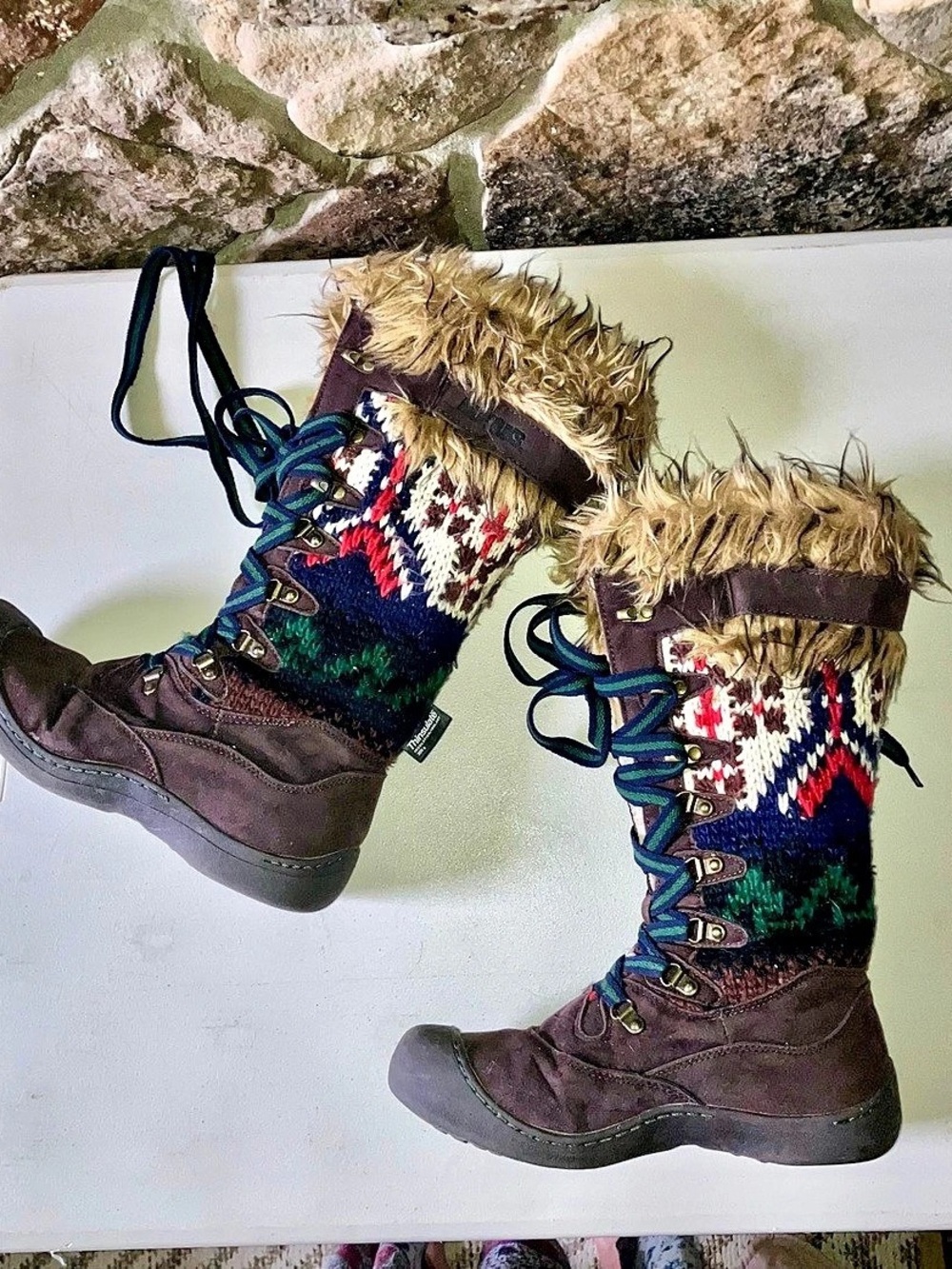 Faux Fur Winter Boots Brown US 8